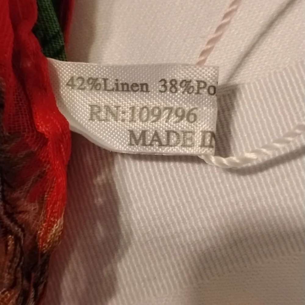 Pretty Angel Linen Red/Mult Color Fashion Scarf With Beads, NWT